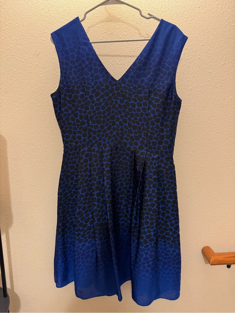 LOFT Blue and Black V‑Neck Midi Dress